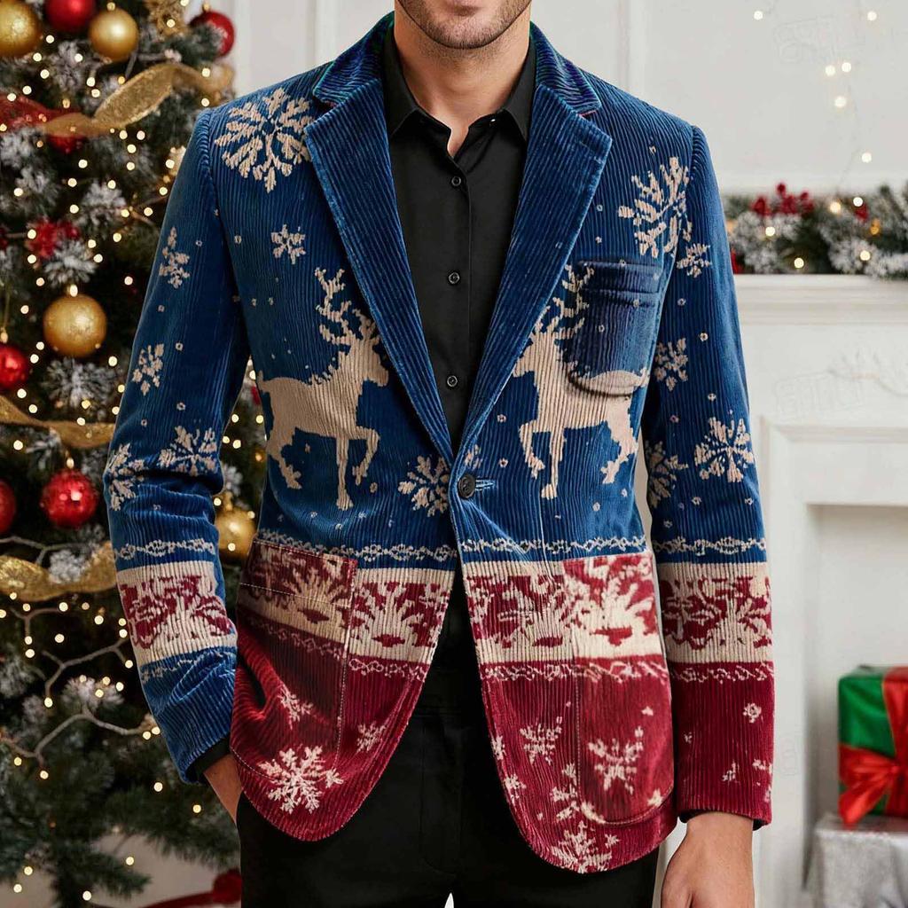 Men's Printing Corduroy Warm Pocket Suit Jacket Cardigan Men's Casual Suit