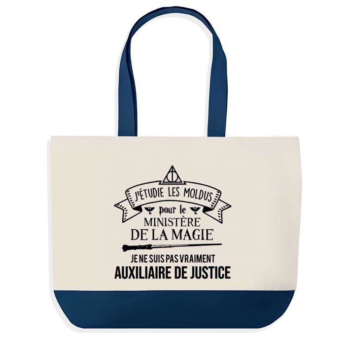 Tote bag - PLANETEE - Auxiliaire de Justice Ministère de la Magie - fond bleu - coton 40x45 cm - grand format
