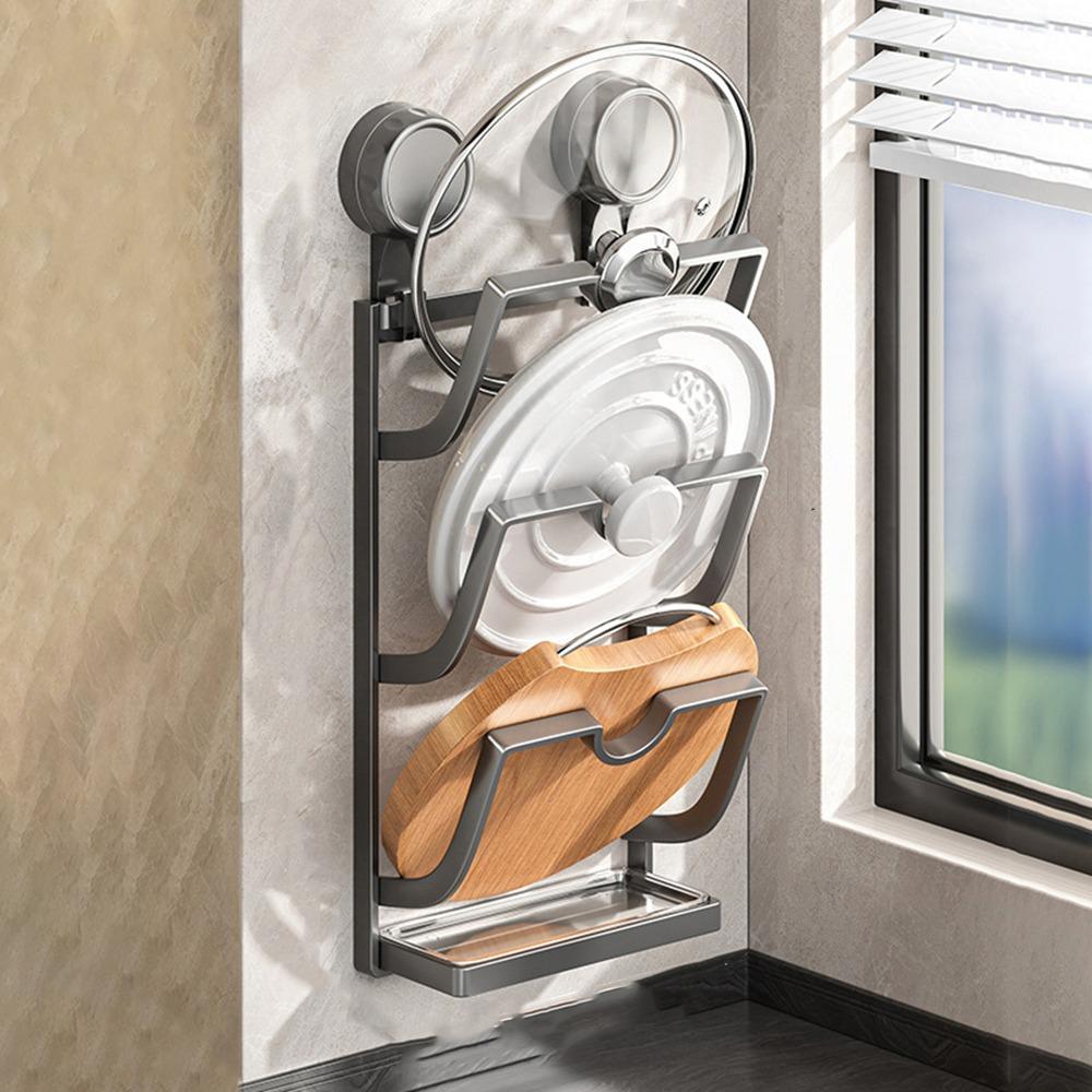 Настенная присоска для крышки кастрюли полка для хранения посуды из нержавеющей стали держатель для крышек кастрюль кухня