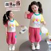 Girls' Summer Set 2026 New Fashionable Children's Short sleeved Girl Baby Summer Dress Cat Leisure Summer