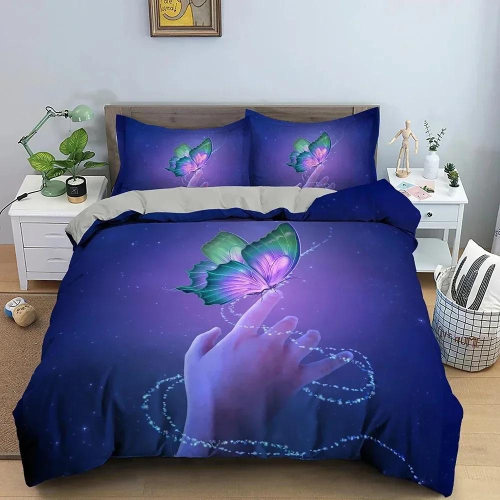 Butterfly Duvet Cover King Queen Size Animal Floral Bedding Set For Teens Adults Beautiful Flower Polyester Quilt Cover Top