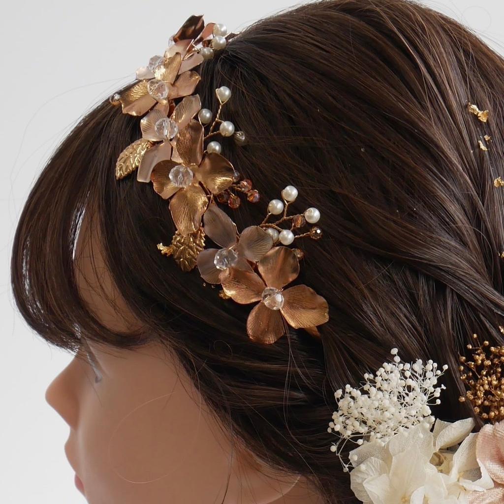 Lomeri Gold Headband Dry Flower Hair Decoration Церемония совершеннолетия Выпускной Свадебный Хакама Gold E E24 [Lomeri] (розовый)