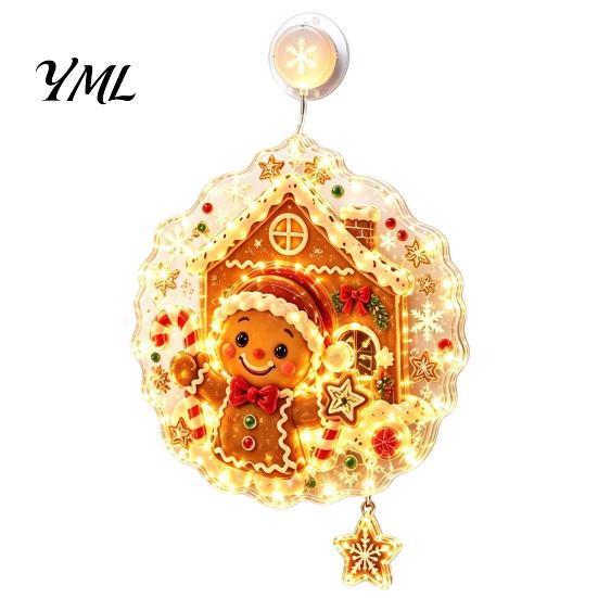Party Atmosphere Light Christmas Suction Cup Window Light, Santa Claus Xmas Tree Warm Glow Home Decor Snowman Glass Ornament, Holiday Acrylic Hanging
