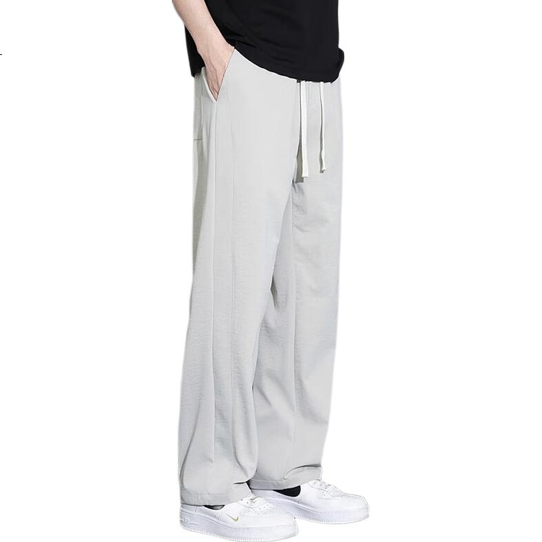 Dingfengbaoluo Japanese-Style Casual Pants for Men, Spring Loose Comfortable Simple Versatile Straight Wide-Leg Trousers DFK39 Gray 3XL