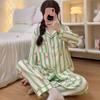 Green Striped Dog Print Wear Outside Women's Pajamas Long Sleeve Lapel Neck Design Home Wear New Autumn Winter Warm Pajamas