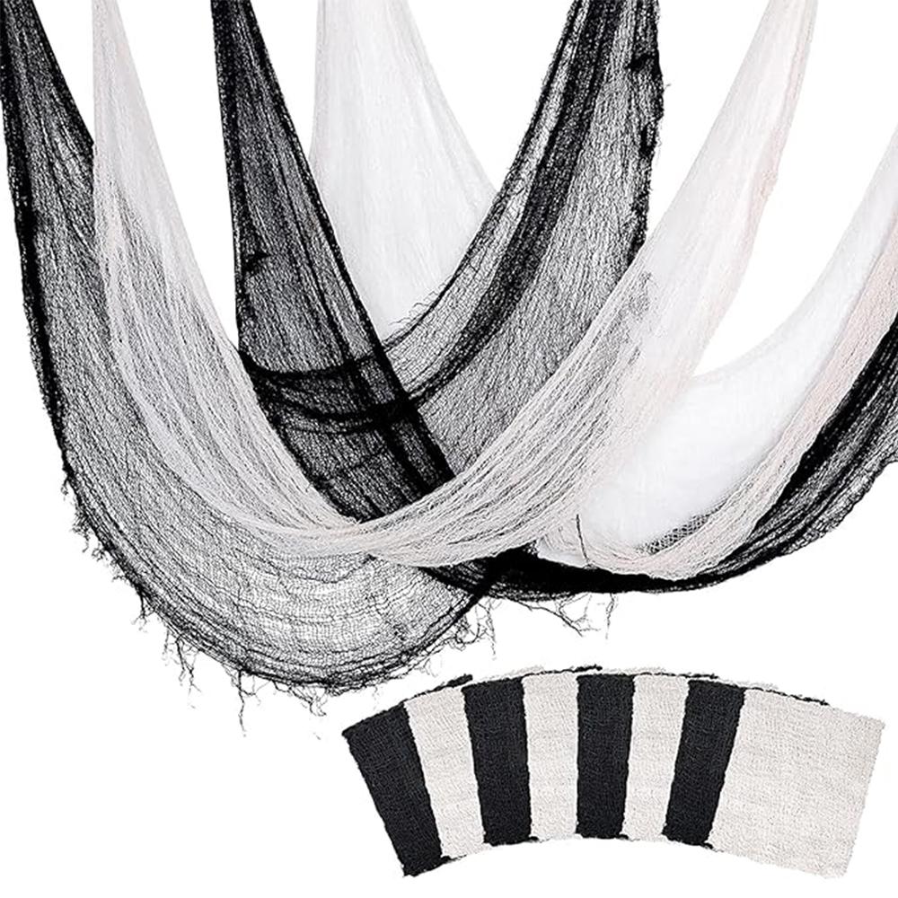 Halloween Decoration Black White Creepy Cloth Spooky Gauze Fabric Window Door Cover Scary Party Horror House Props Hallow Favors