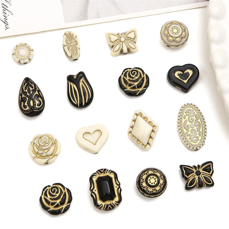 Бусины для браслета ручной работы, акриловые французские винтажные золотые плоские бусины, круглые бусины, украшения ручной работы, браслет, ожерелье, кулон, телефонная цепочка, аксессуары