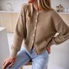 Soft Fuzzy Knit Cardigan Round Neck Single-Breasted Loose Drop Shoulder Long Sleeve Sweater Coat With Pockets