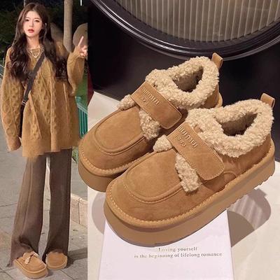 Женские бархатные утепленные туфли на толстой подошве, новые зимние сапоги для снега, хлопковые туфли, пушистые туфли