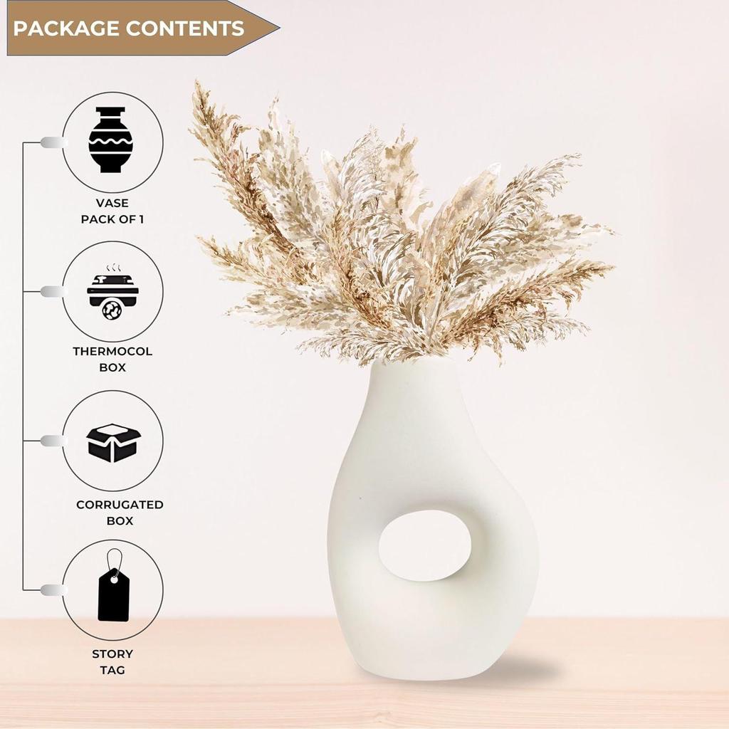 Latest Ceramic 'Uneven Donut Vase' 5 Inch - Set of 1 | Decorative Donut Vase for Dried Flowers and Pampas Grass | Vases for Home Decor,