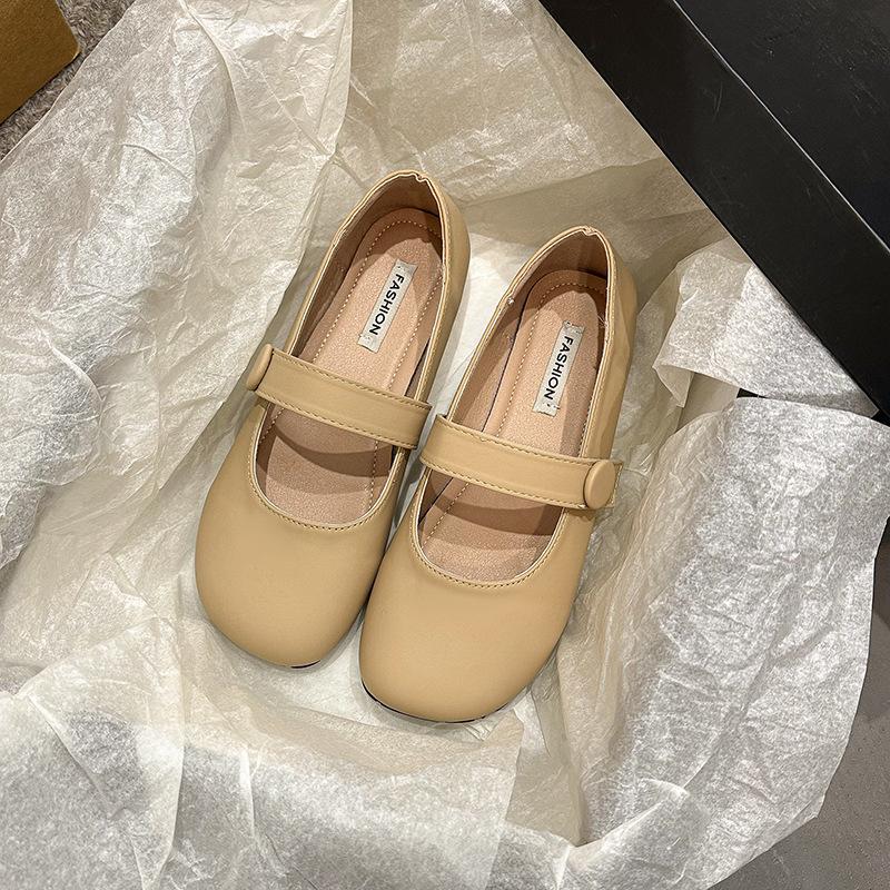 Модные темпераментные туфли с круглой головкой, универсальные, с плоским дном, с неглубоким горлом, женские, новинка 2025 года, на мягкой подошве, с липучками, туфли Мэри Джейн