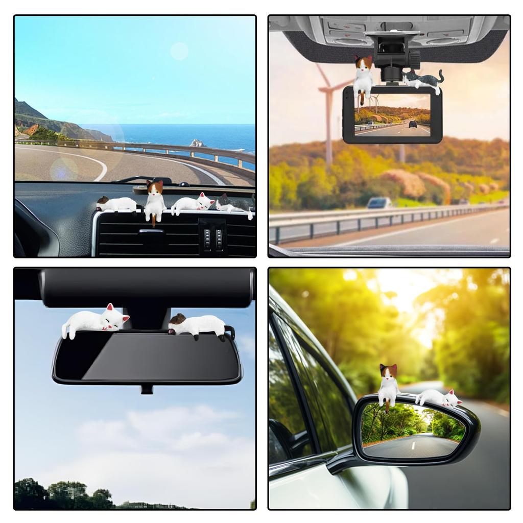 Seimeinoki Cute Cat Car Set of Interior Dashboard Different Cat High Temperature Rearview Mirror Interior Animal Mini Mascots Decorations, 4,