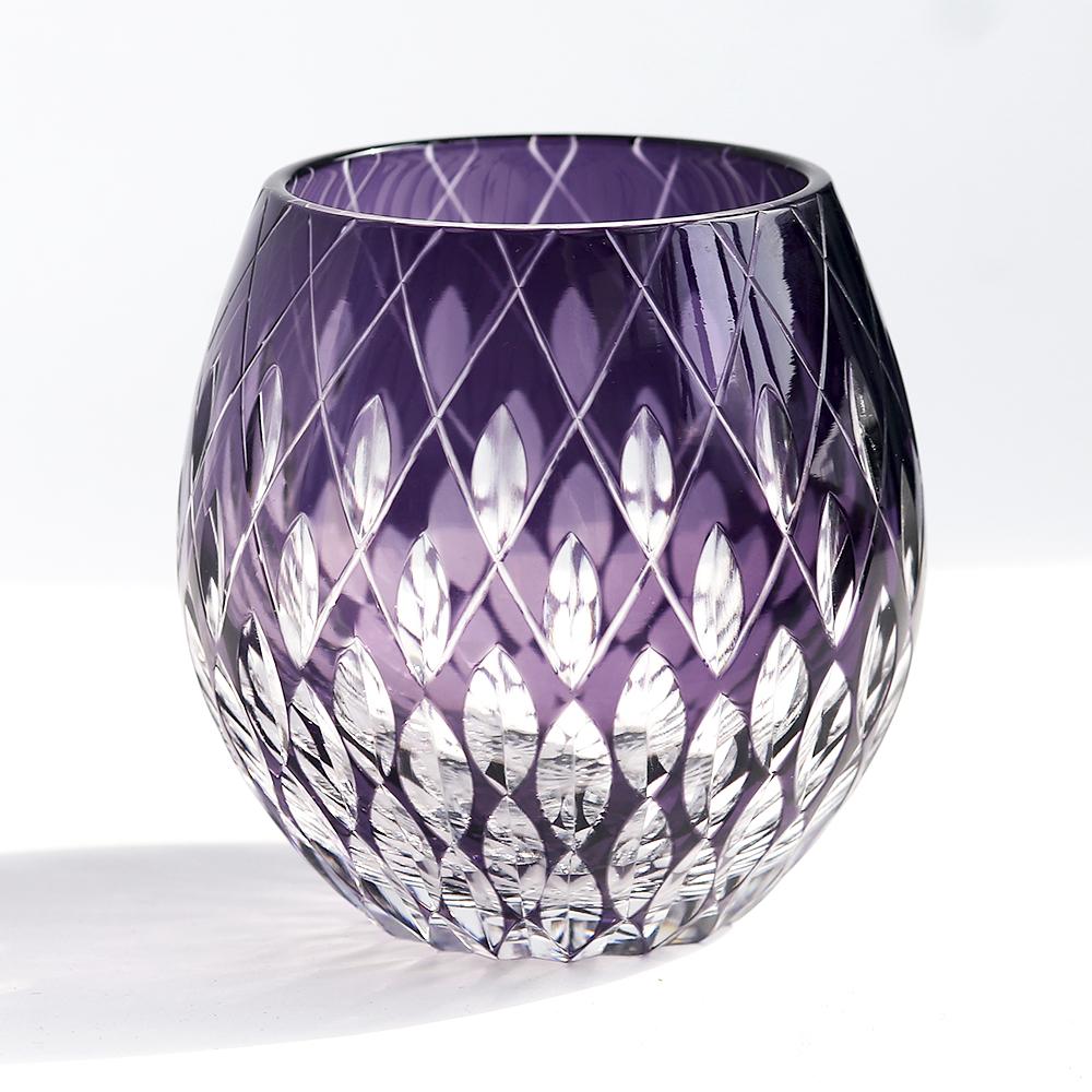 Handmade Edo Kiriko round Curved Rocks Glass Tumbler Colorful Japanese Style Whiskey Glasses with Gift Box for Cocktail Lovers