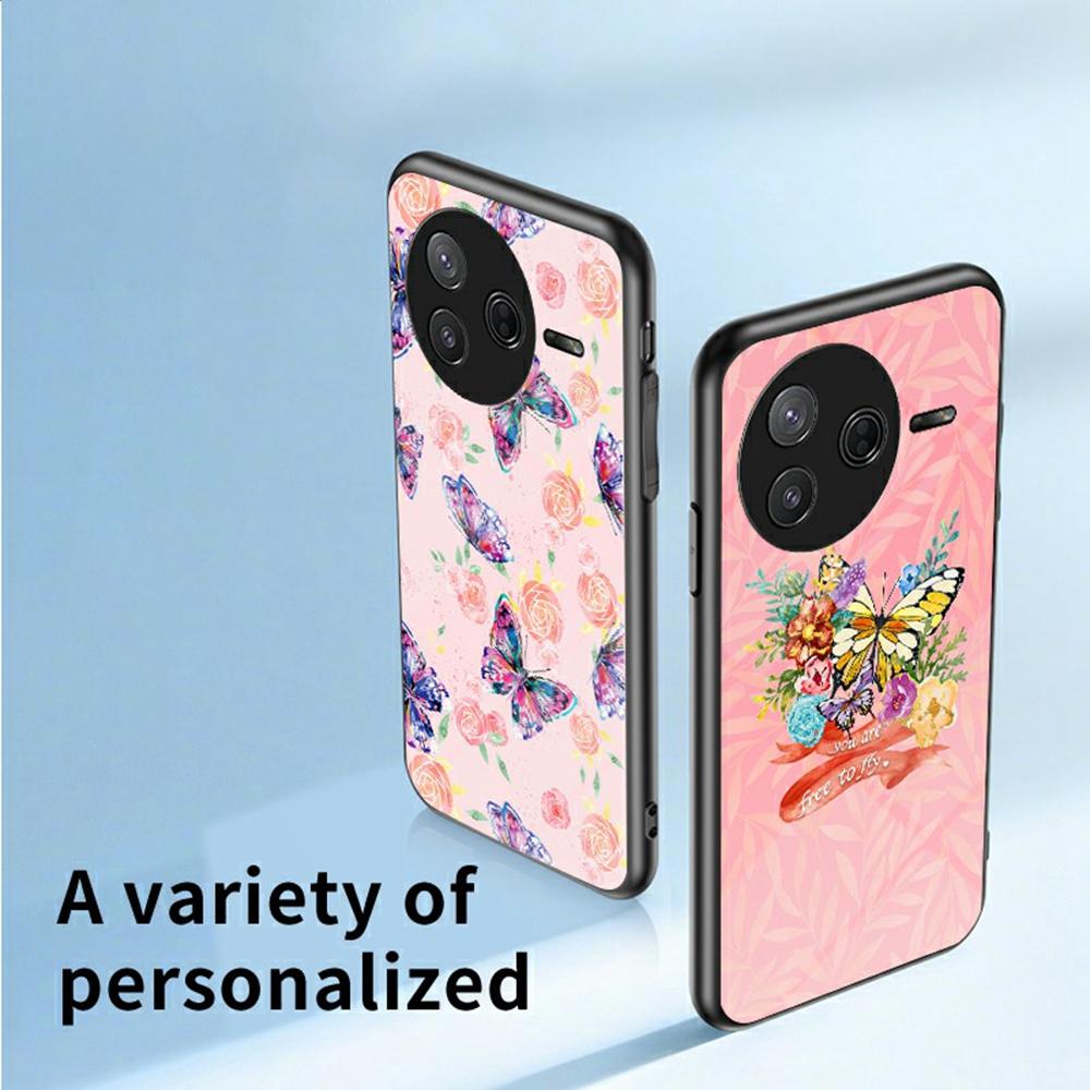 Для Xiaomi Poco F7 Pro 5G/Redmi K80 5G Чехол с рисунком бабочки TPU+Закаленное стекло Защитная крышка для телефона