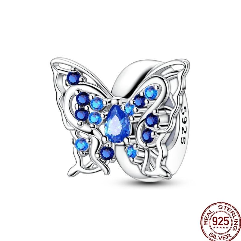 100% Copper Blue Shiny Zirconia Dark Cloud Butterfly Jewelry Beaded Pendant Fit 3Mm Bracelet Diy Jewelry Gift
