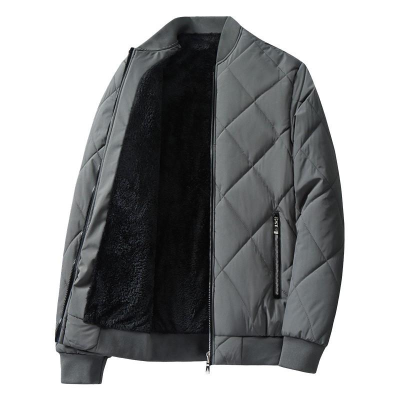Mens Winter Baseball Collar Quilted Jacket Fleece Lined Warm Thick Plaid Cotton Coat Middle Aged