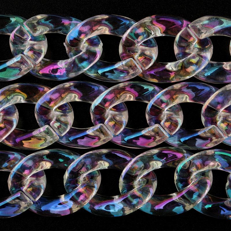 20pcs Ins Retro Rainbow Buckle Acrylic Long Chain Beads For Men Women Curb Cuban Link Jewelry Making DIY Bracelet Necklace