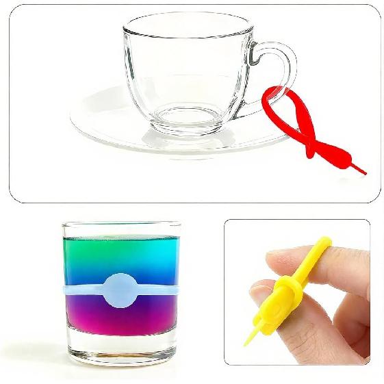 24 Pack Silicone Drink Marker Bands, Reble Stretchable Drink Glass Markers with 2 Styles for Cups, Mugs, Beer Bottles, Cocktail Glasses - 12 Colors