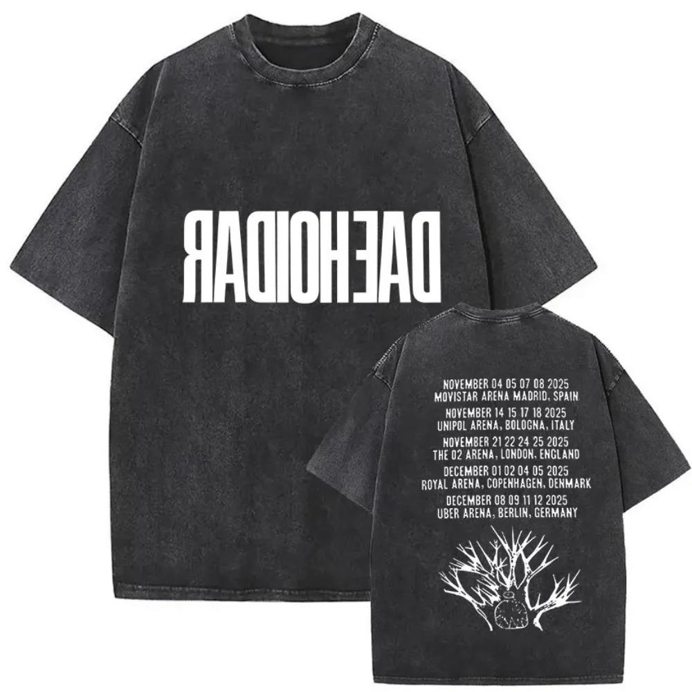 Свободная футболка с коротким рукавом кислотной стирки с винтажным принтом группы Radiohead