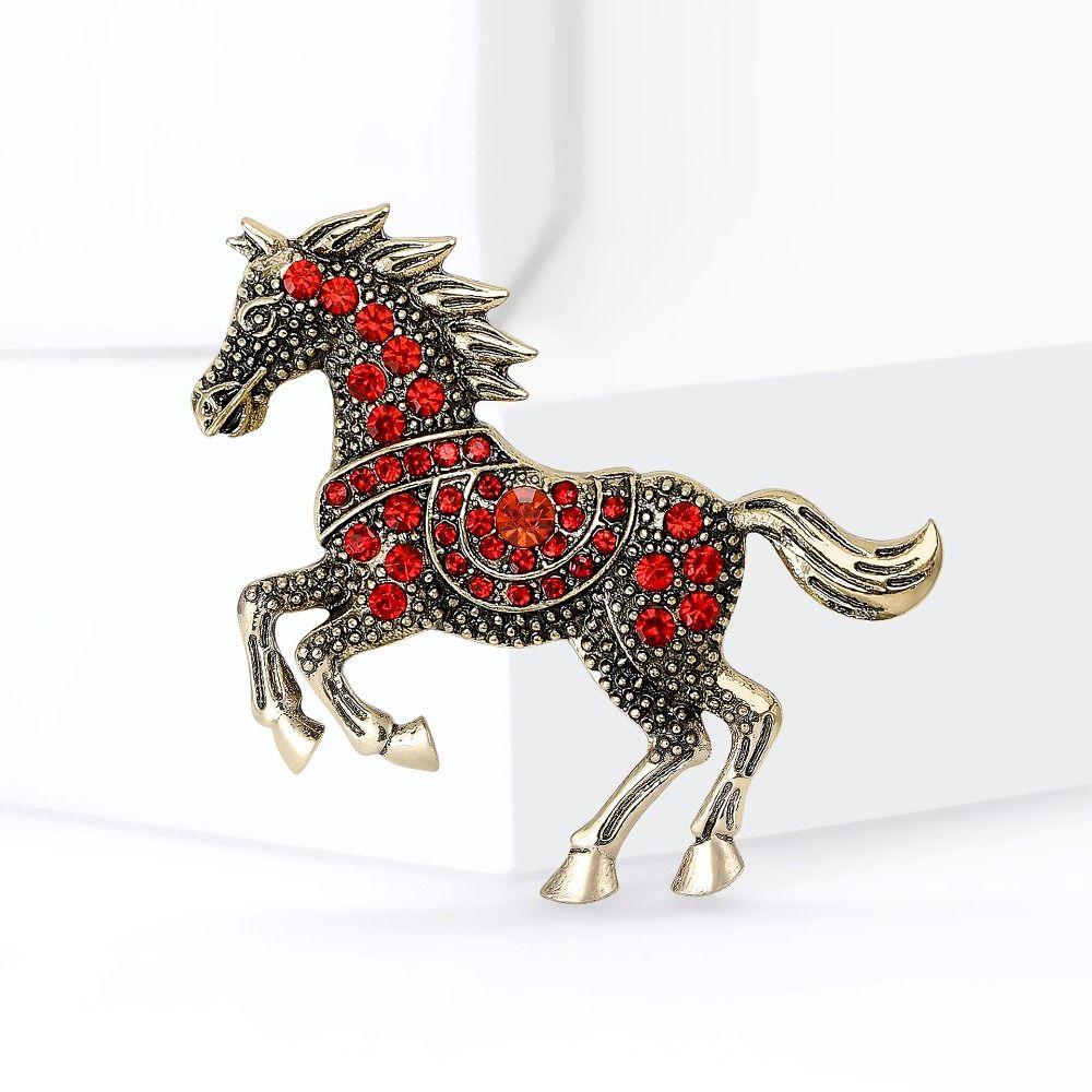 Casual Zodiac Animal Lapel Pins Luxury Metal Badge Pin Rhinestone Horse Brooches New Year Gifts