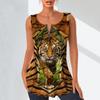 Women's Fashion V Neck Shirts Casual Tops T-shirt Ladies 3D A Mighty Tiger Print Vest Plus Size Sleeveless Blouse Tank Tops