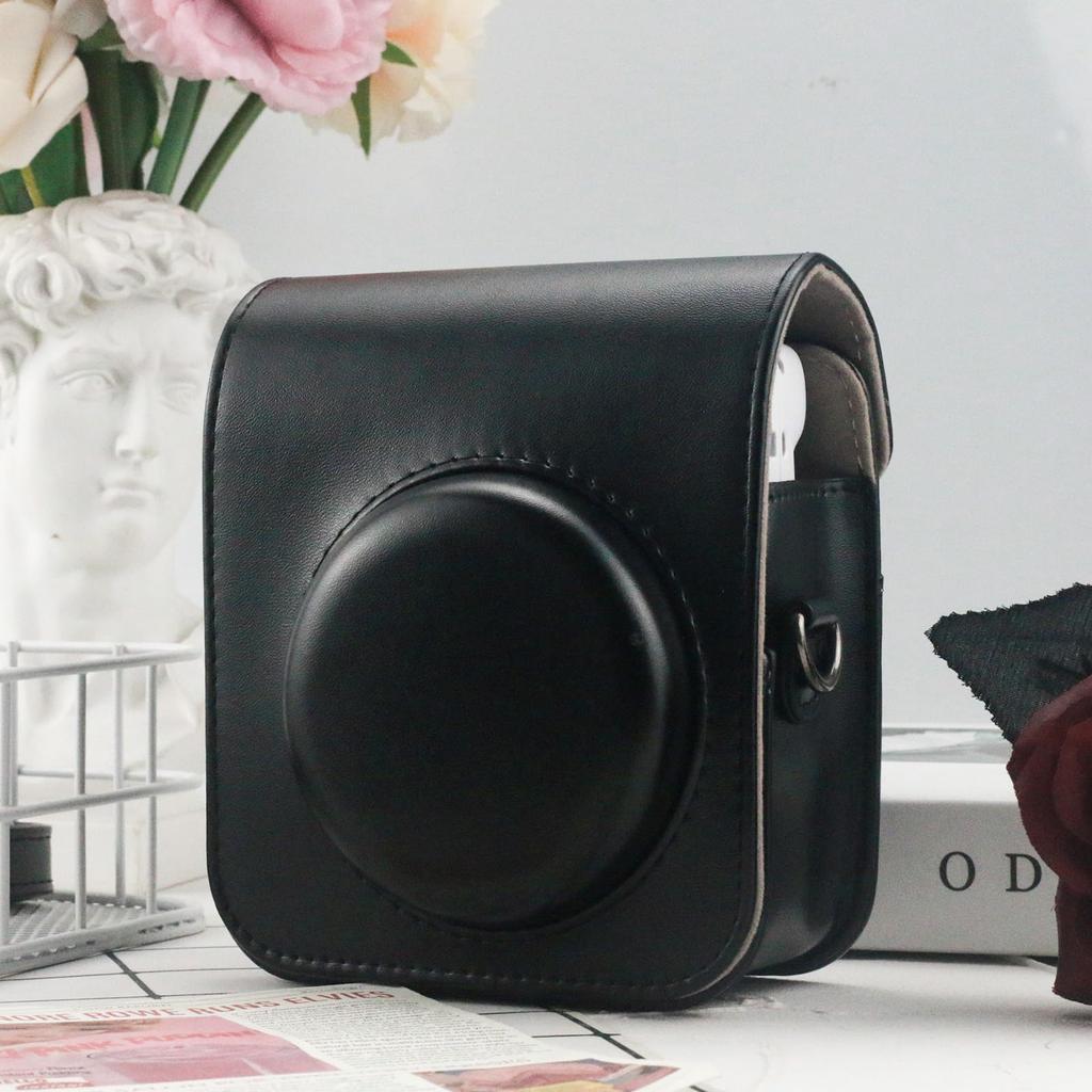 Fujifilm Instax Mini 12 Instant Camera Protective Cover, Mini 12 PU Leather Camera Case with Shoulder Strap (Black)