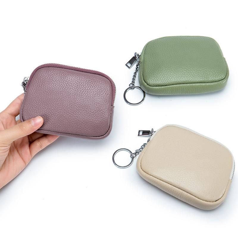 Slim Wallet for Women Soft Cow Leather Womens Coin Purse Genuine Leather Zipper Coin Wallet Casual Key Holder Small Money Bag CLE