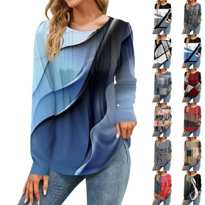 Женская мода цветные лоскутные платья осень повседневные топы с длинным рукавом рубашка свободный пуловер