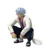 12cm Gintama Sakata Ginpa Silver Hair Lab Coat Figure Crouched Position Noodle Stopper Desktop Anime Decoration Collection Gift