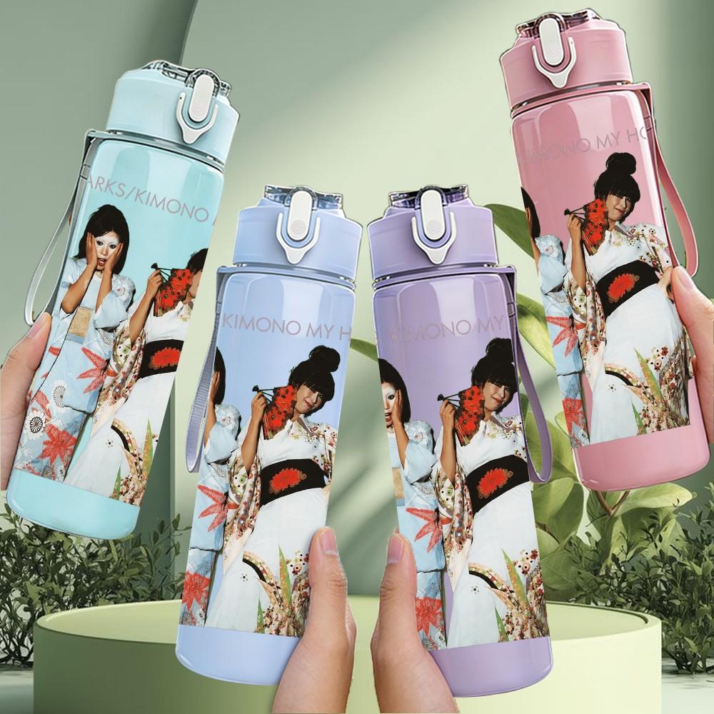1PC Two Kimono Women 750ml sports water bottle leakproof straw lid outdoor office home