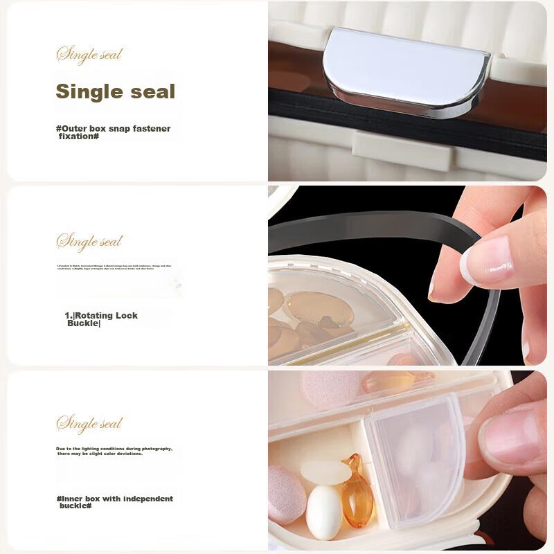 Baicaoyuan Portable Pill Organizer, Weekly Pill Box, Seven-Day Travel Pill Dispenser, Personal  Organizer, Sealed Moisture-Proof Large Capacity
