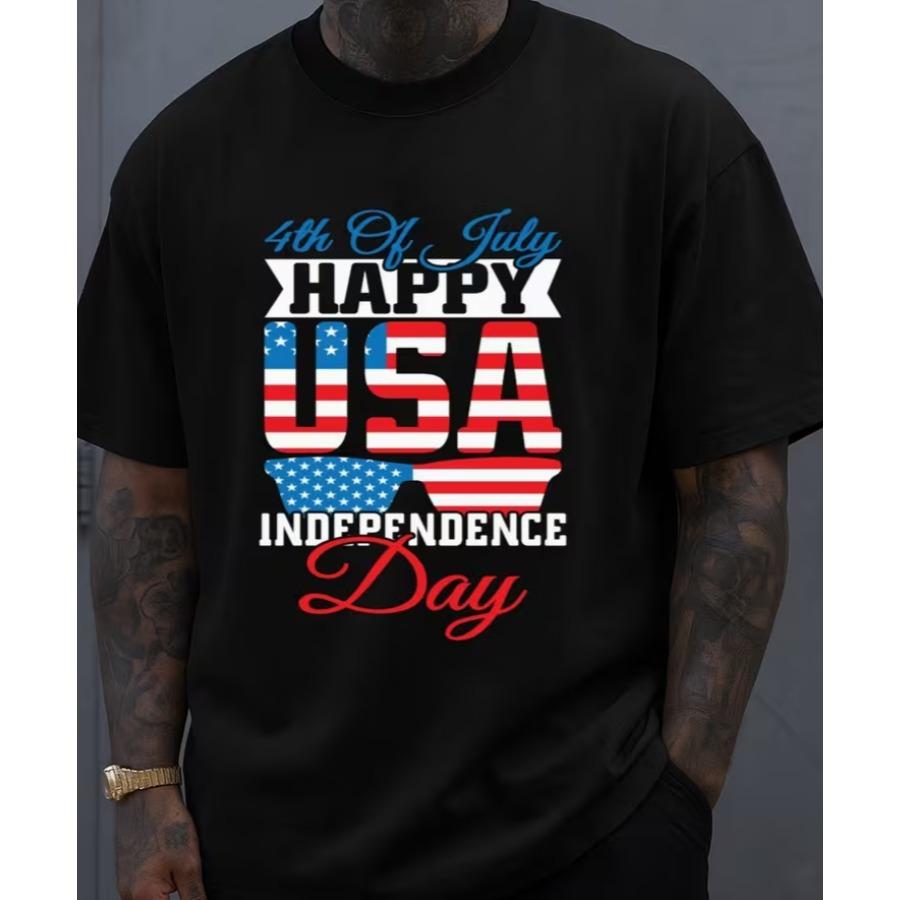 4th July Usa Independence Day Tee Unisexs T Shirt Black 2026 Graphic Wear For Summer Casual Daily Wear Yearround Fathers Day Gift