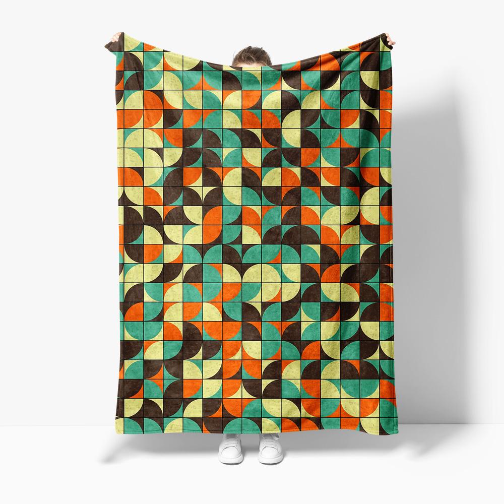 Geometric Pattern Blanket Throw Sofa Bed Cover Retro 60s 70s Vintage Square Design Throw Blanket
