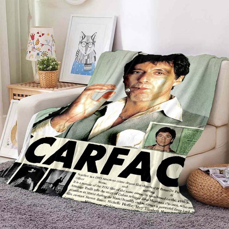 Scarface Classic Movie Print Flannel Blanket Soft Warm Throw For Sofa Bedroom Game Room Living Room Home Bedding Decor Gift