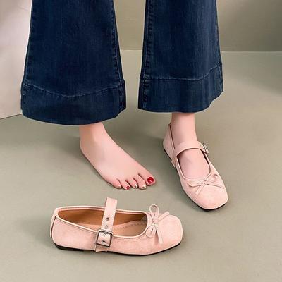 Женские туфли-лодочки с квадратным носком на плоской подошве, новые весенне-летние 2025, французский ретро-стиль, модные, универсальные, с открытым верхом и бантом