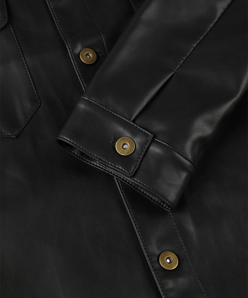 PANICALE Black Button-Up Pu Leather Jacket