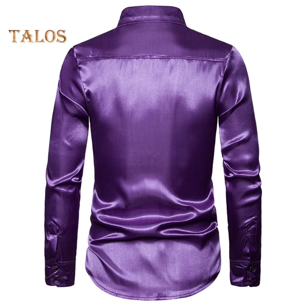 Men Solid Color Long Sleeve Shiny Sequins Buttons Stage Business Nightchlub Shirt