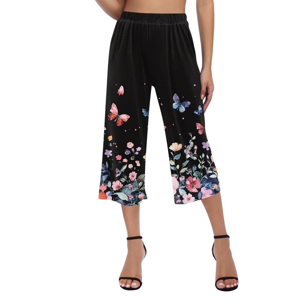 Женские повседневные брюки с принтом и высокой талией, тренировочные брюки, брюки 3/4