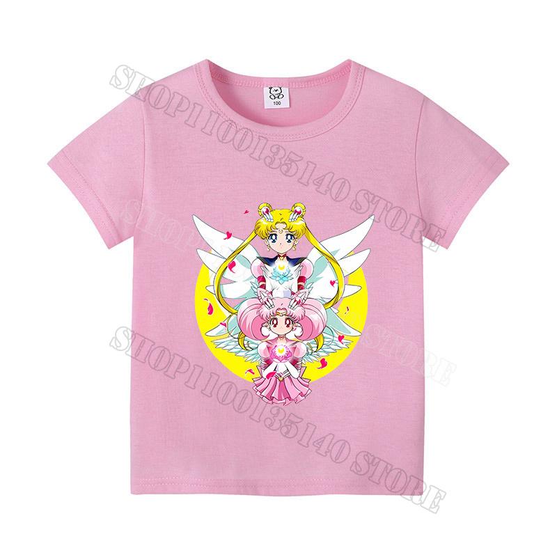 Sailor Moon Tshirt for Children Colorful Tee Shortsleeve Shirt Tops Cotton Cute Cartoon Print Soft Tshirts Kids Girl Boy Gift