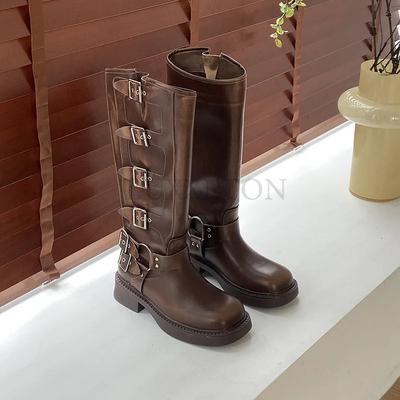 Ботинки на платформе Combat Boots Zip Chuny Heel Buckle Vintage Fashion Casual Luxury Designer Western Mid Calf Boots Shoes Woman