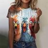 Summer Round Neck 3D Cute Chicken Pattern Printed Top Fashionable Casual Short Sleeved Women's T-shirts