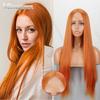 Women Lace Front Long Straight Wig Without Bangs Synthetic Fiber Orange Color Long Straight Wig Cosplay