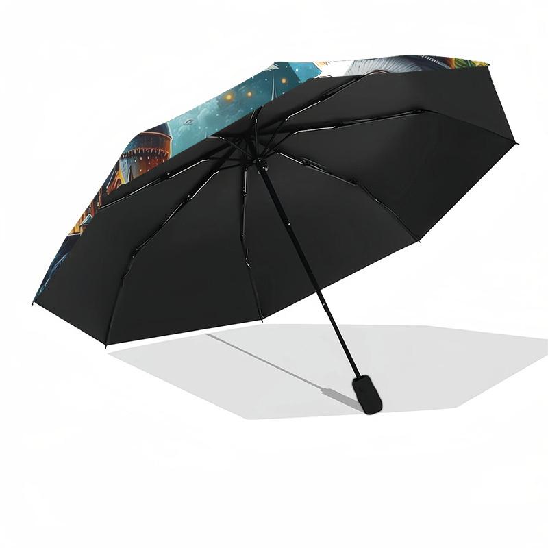 1pc Hogwarts Owl Night Scene Umbrella with Plastic Handle,Cartoon Pattern,Suitable for All Seasons Multi-functional Umbrella363