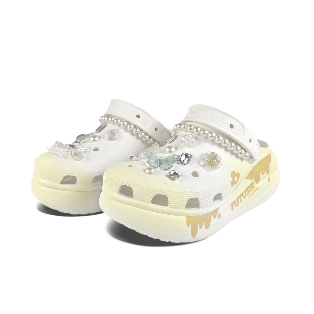 Crocs Crush Clog EVA Moldy Cheese Decorative Buckle Hand Painted Graffiti Casual Fashion Versatile Hole Shoes Unisex White