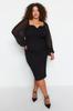 Women's Style Plus Size Black Plain Bodycone Mini Woven Plus Size Dress