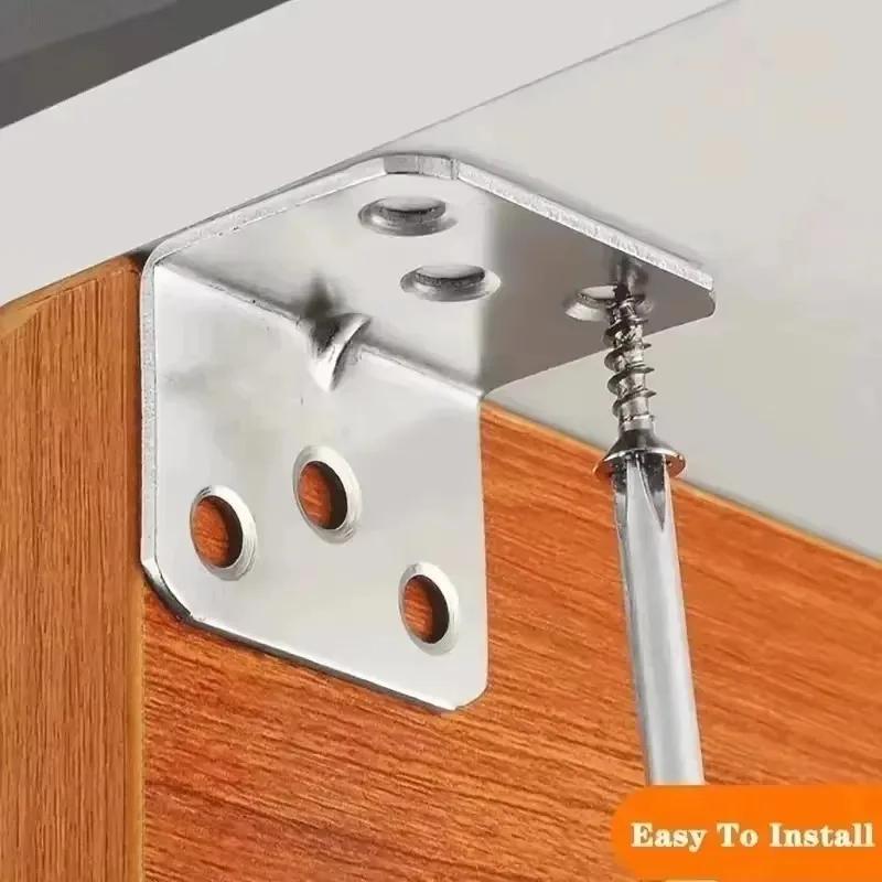Stainless Steel Corner Bracket 90 Degree Joint Fastener Right Angle L Brackets Wood Furniture Cabinet Shelf Fixing Corner Braces