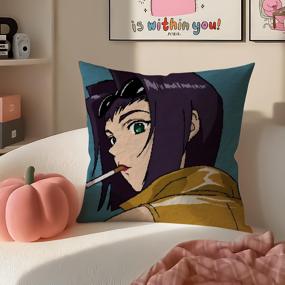 Anime jazzy CCowboy Bebop Cushion Cover Pillowcase Short Plush Invisible zipper Room Sofa Cushion Cover