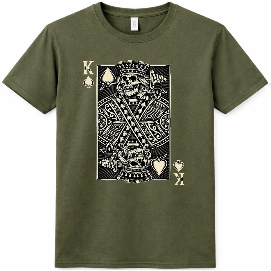 King of Spades Skeleton T-Shirt Skull Playing Card Poker Casino Graphic Tee
