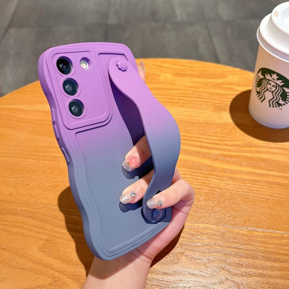 Чехол-подставка с ремешком на запястье для Samsung Galaxy S24 Ultra S23 S22 Plus S21 S20 FE A35 A55 A15 A05 A54 A34 A53 A52 A14, чехол с градиентным браслетом-кронштейном