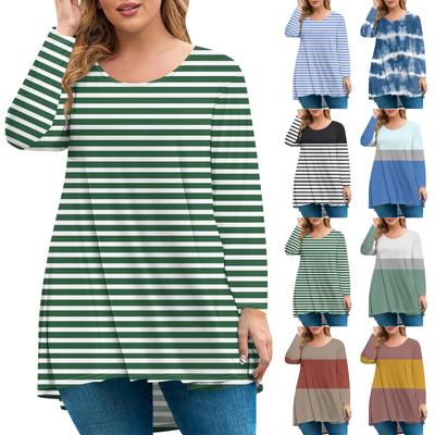 Женская мода большого размера с круглым вырезом и длинным рукавом, повседневный свободный пуловер с принтом